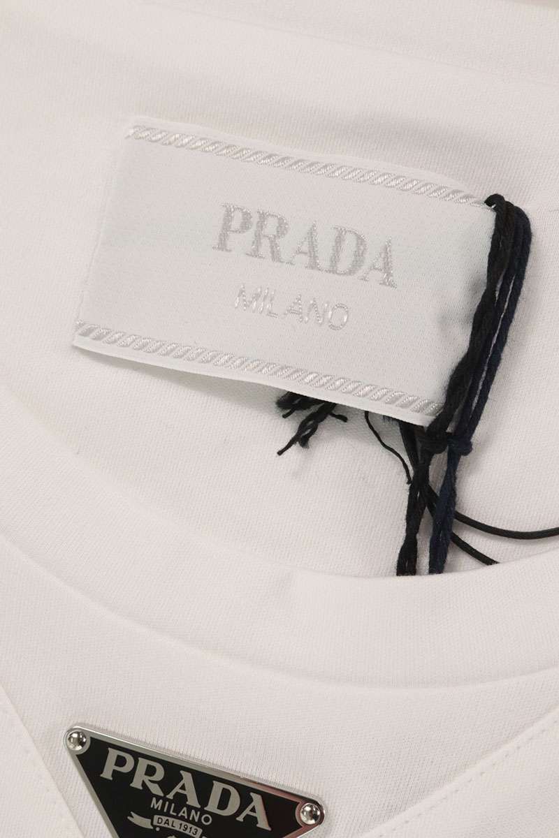 PRADA 26SS Triangle Plate T-Shirt White Cotton Size L