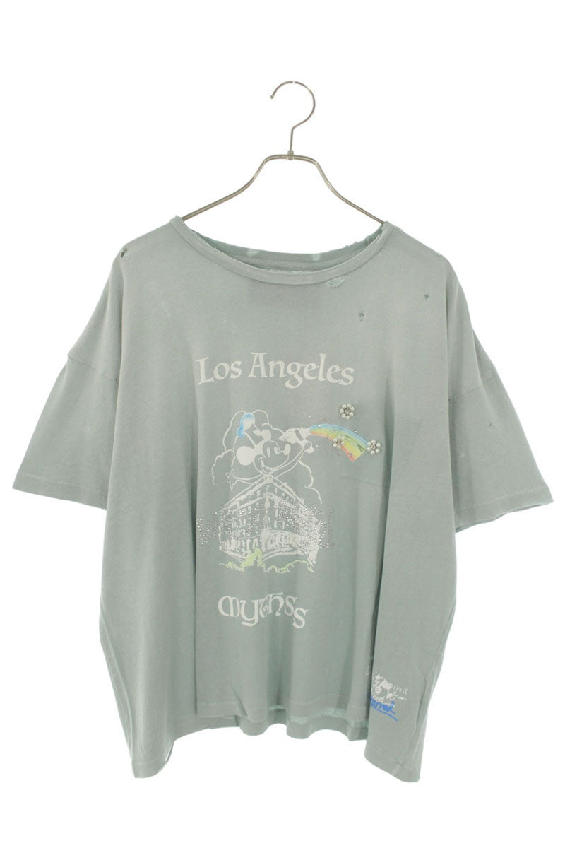 Paly Hollywood 26SS Distressed Graphic T-Shirt Gray Size L