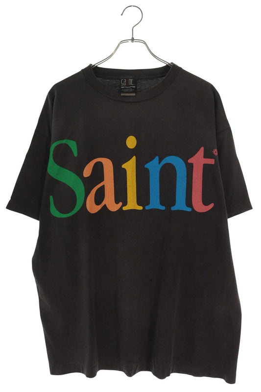 SAINT MICHAEL SS24 Vintage Logo Cotton Black T-Shirt Size XL