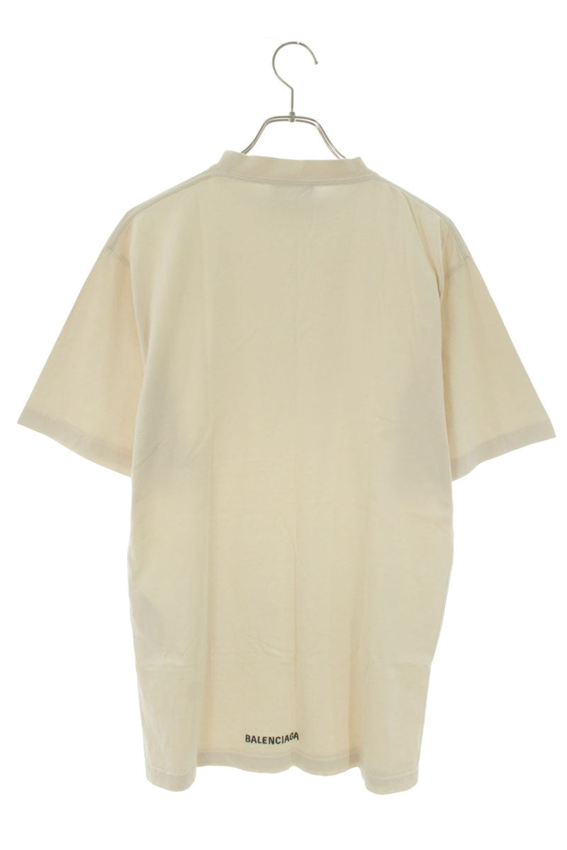 BALENCIAGA Back Hem Logo Embroidered T-Shirt Beige Size 1