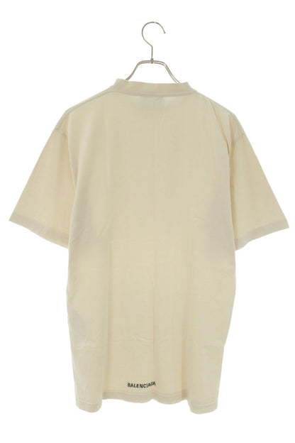 BALENCIAGA Back Hem Logo Embroidered T-Shirt Beige Size 1