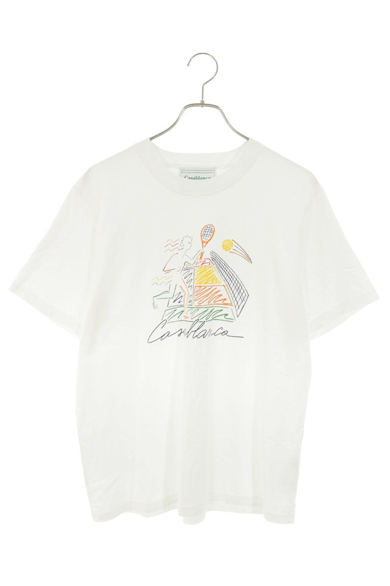 CASABLANCA Tennis Print T-Shirt White Cotton Size XL