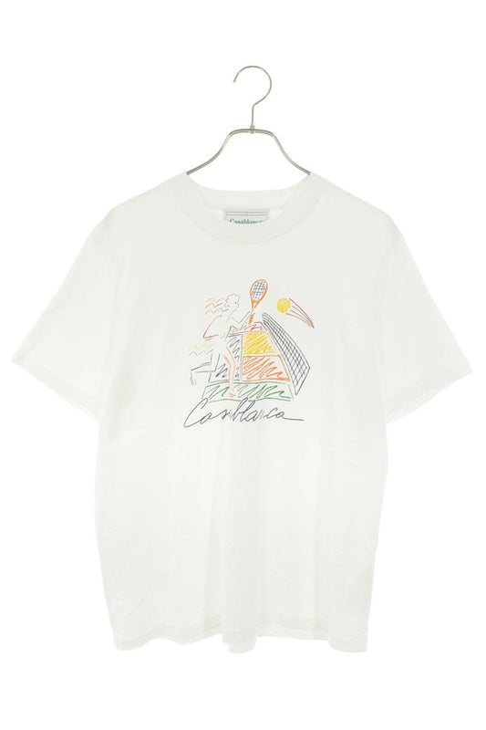 CASABLANCA Tennis Print T-Shirt White Cotton Size XL