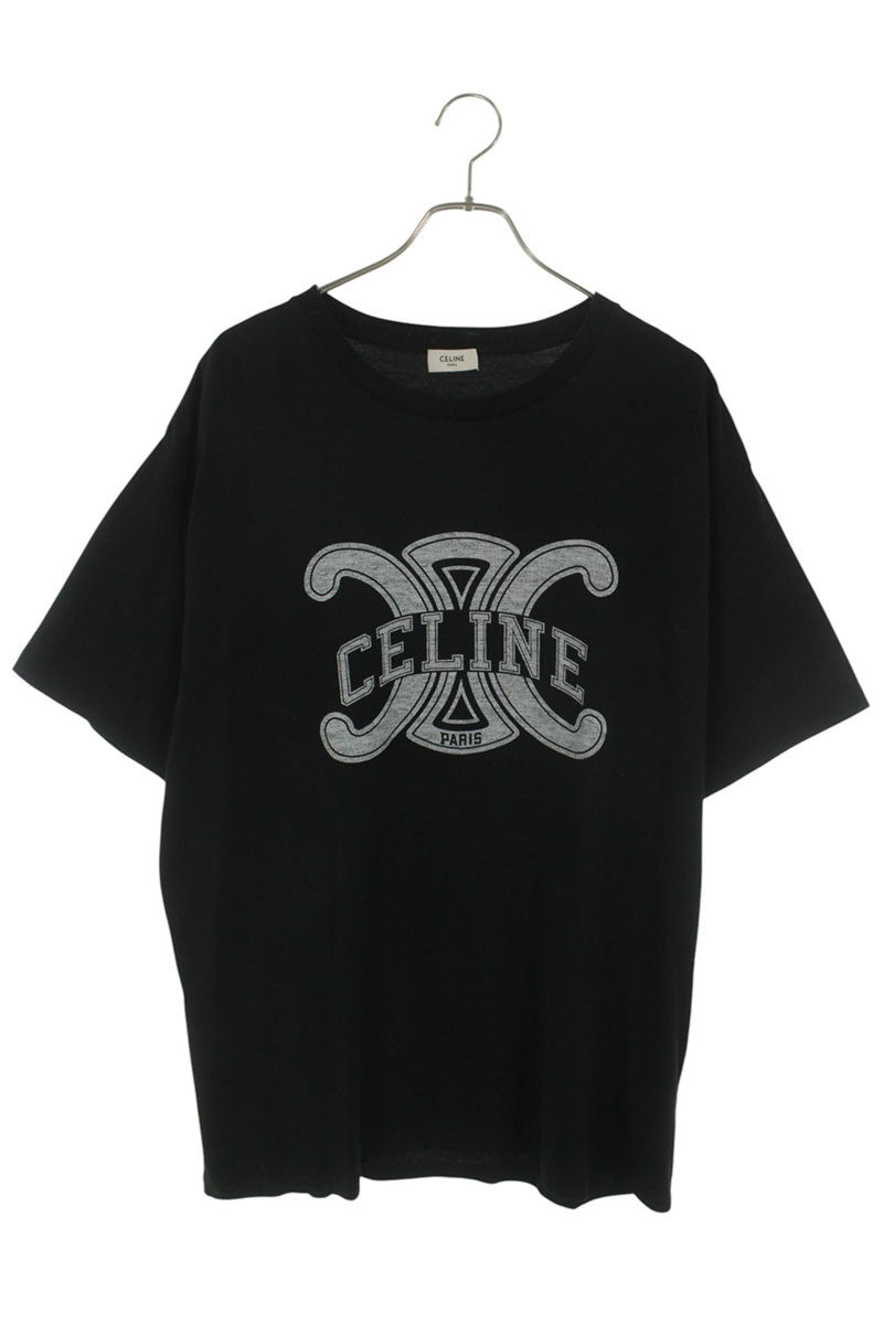 CELINE Triomphe Logo Print T-Shirt Black Cotton Size XL