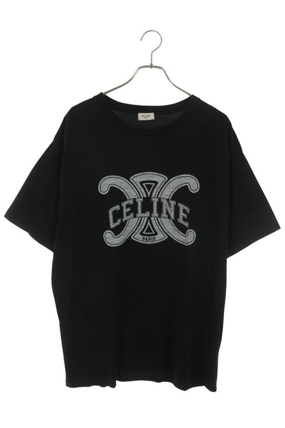 CELINE Triomphe Logo Print T-Shirt Black Cotton Size XL