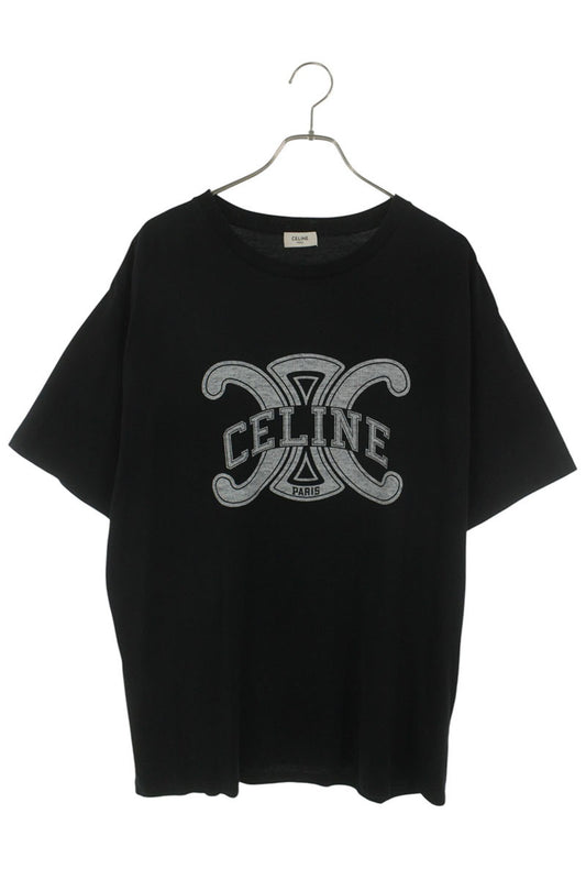 CELINE Triomphe Logo Print T-Shirt Black Cotton Size XL