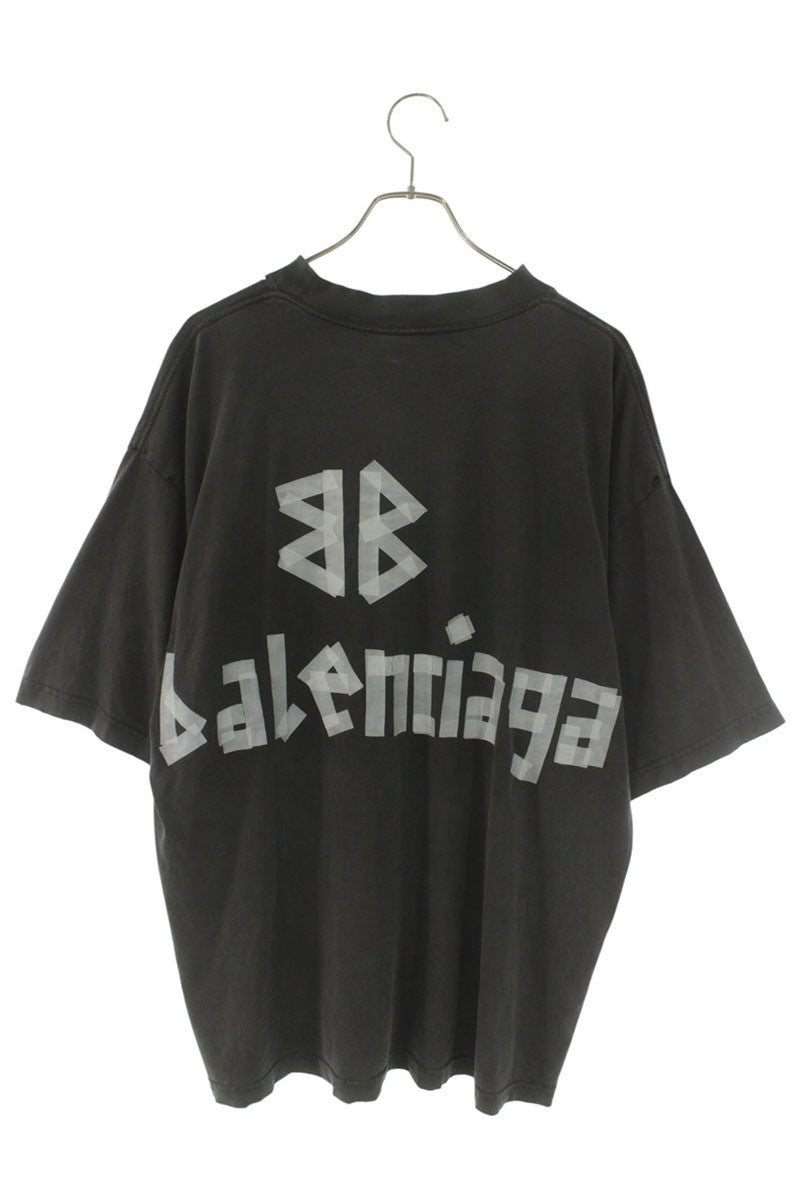 BALENCIAGA Black Tape Logo Print Vintage T-Shirt Size M