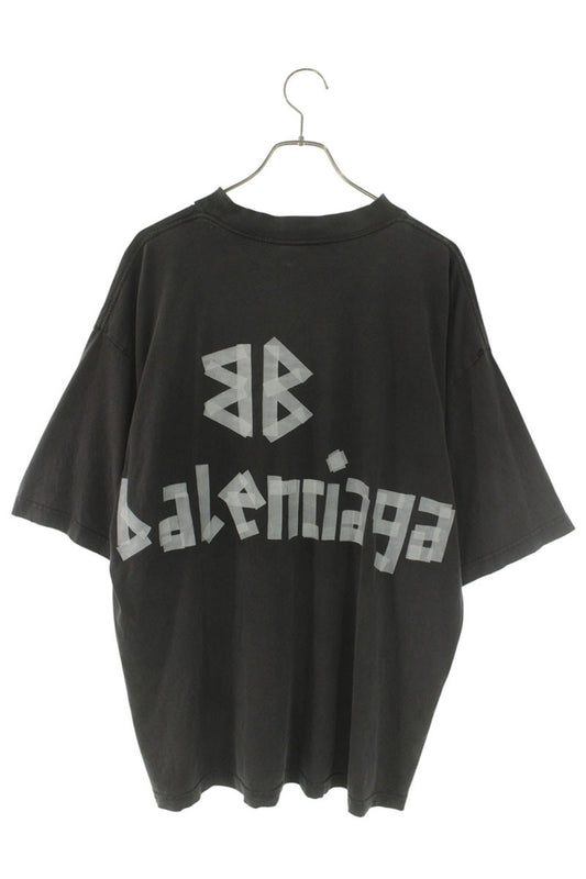 BALENCIAGA Black Tape Logo Print Vintage T-Shirt Size M