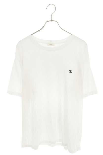 CELINE Triomphe Logo Embroidered Cotton T-Shirt White Size L