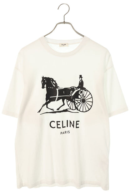 CELINE 26SS Logo Carriage Print Cotton T-Shirt White Size M