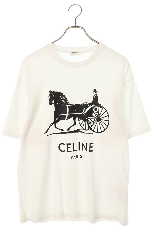 CELINE 26SS Logo Carriage Print Cotton T-Shirt White Size M