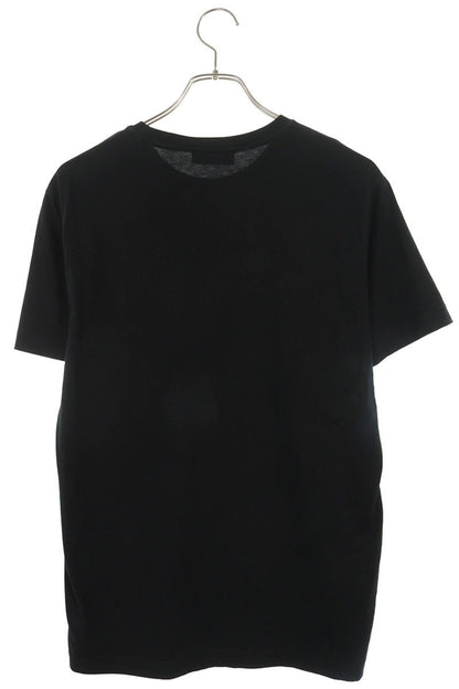 PRADA Logo Embroidered Crewneck Cotton T-Shirt Black Size M
