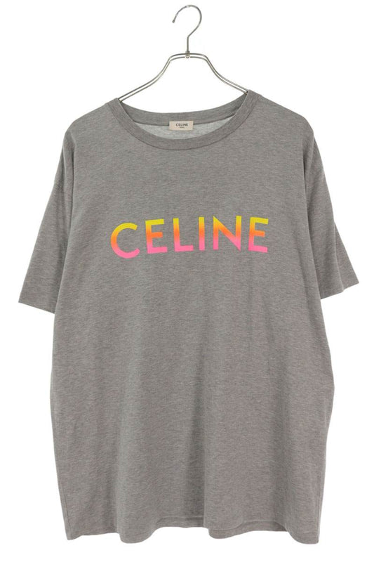 CELINE 22SS Gradient Logo Print Cotton T-Shirt Gray Size S