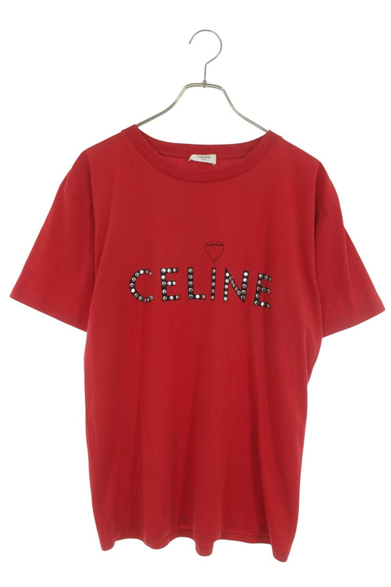 CELINE Logo Studs Print Loose Fit T-Shirt Red Size XS