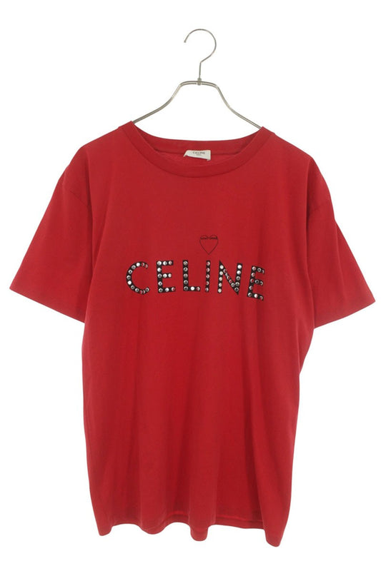 CELINE Logo Studs Print Loose Fit T-Shirt Red Size XS