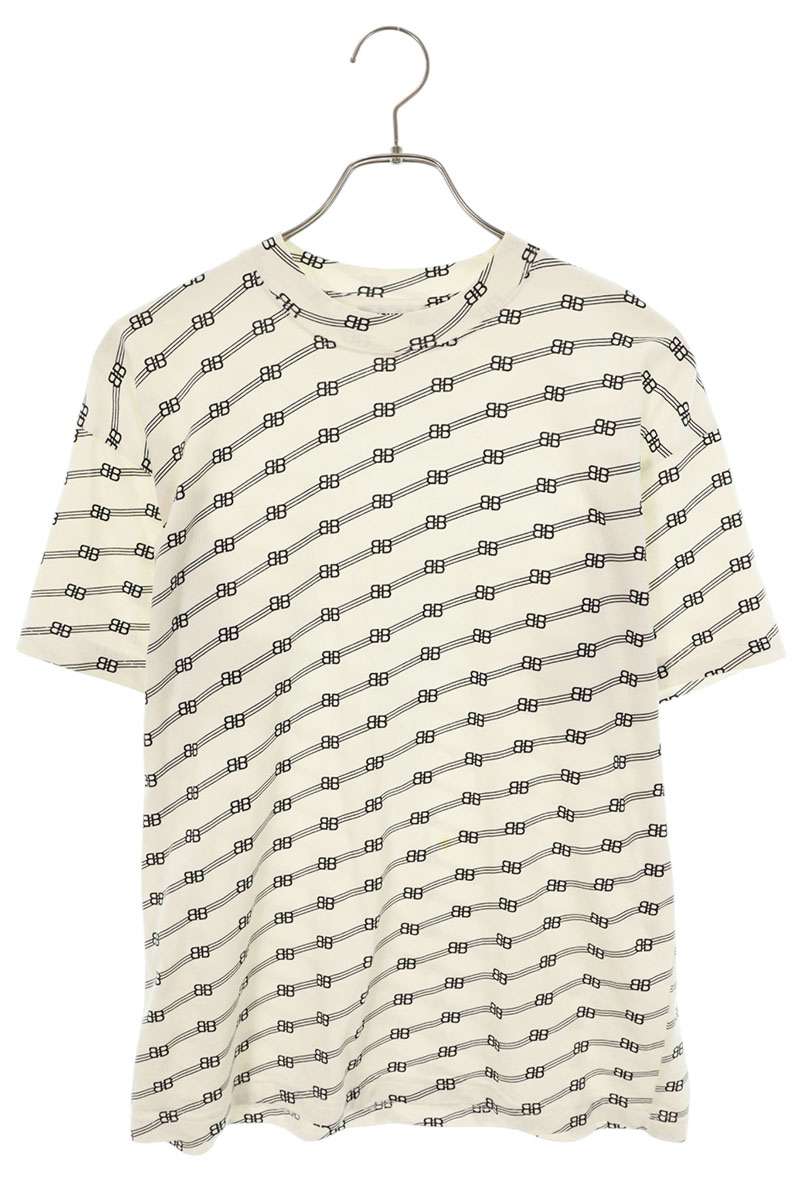 BALENCIAGA All-Over Logo Cotton T-Shirt White Size S