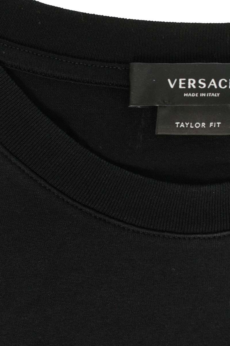 VERSACE Front Logo Embroidered Cotton T-Shirt Black Size L