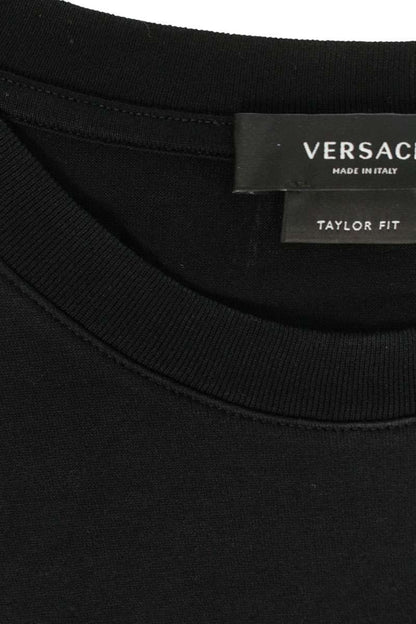 VERSACE Front Logo Embroidered Cotton T-Shirt Black Size L