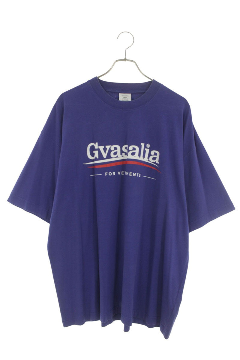 VETEMENTS Blue Cotton Logo Print T-shirt Size M