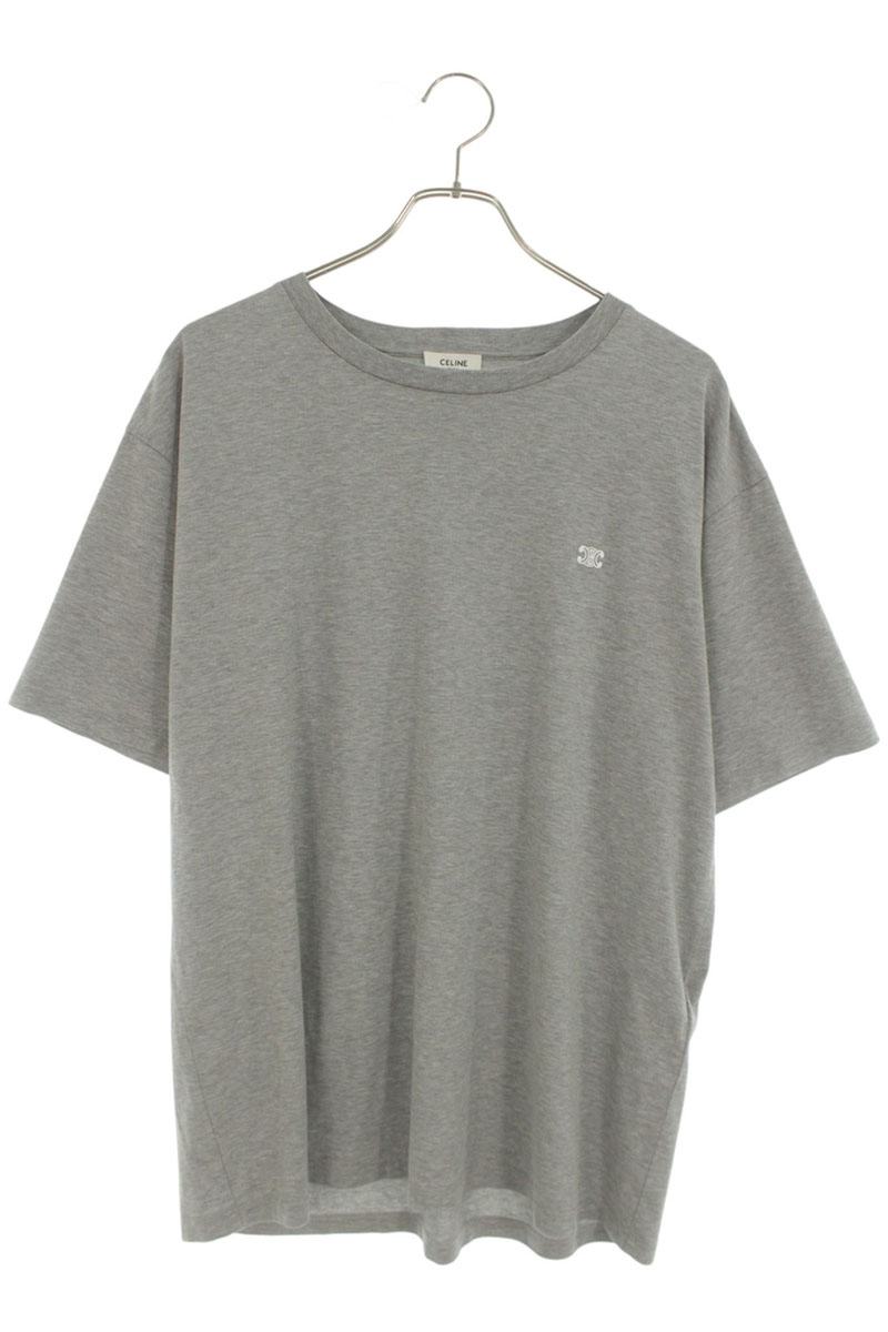 CELINE Triomphe Embroidered T-Shirt Gray Size M