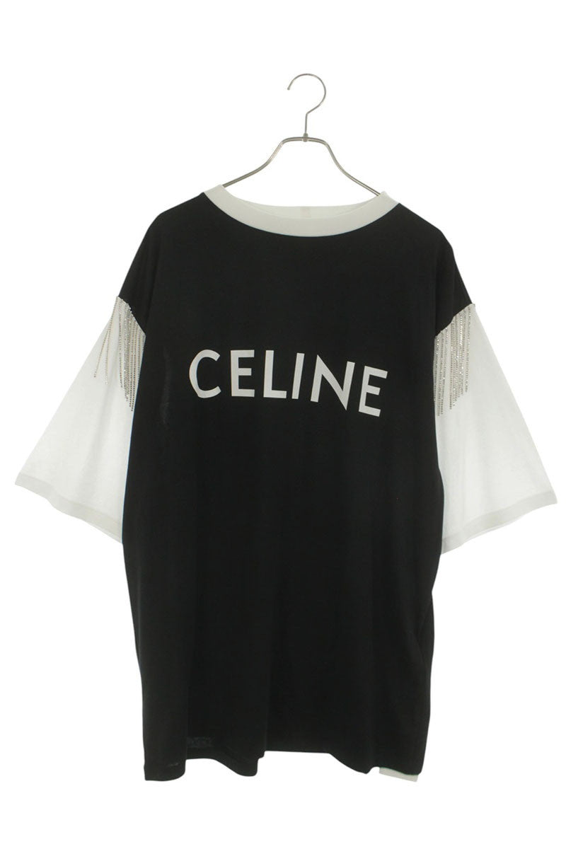CELINE Bicolor Fringe Design Loose Fit T-Shirt Multi Size XS