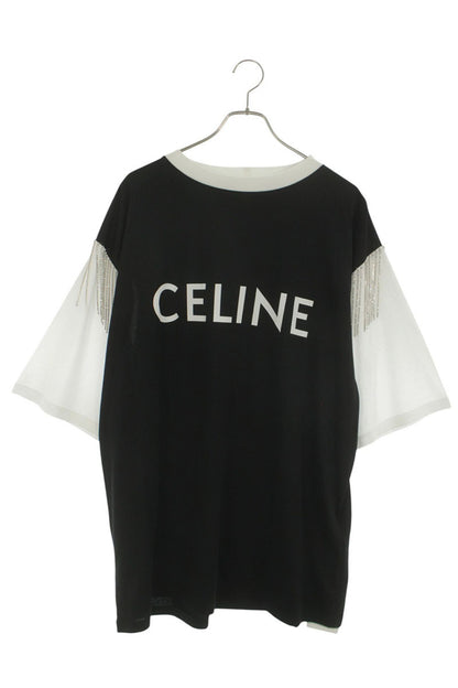 CELINE Bicolor Fringe Design Loose Fit T-Shirt Multi Size XS