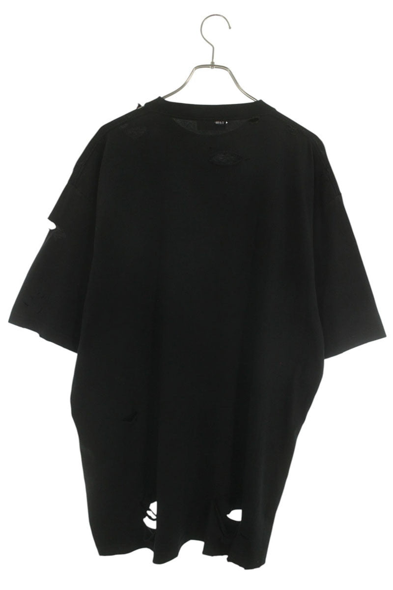 BALENCIAGA Destroyed Logo Print T-Shirt Black Size S
