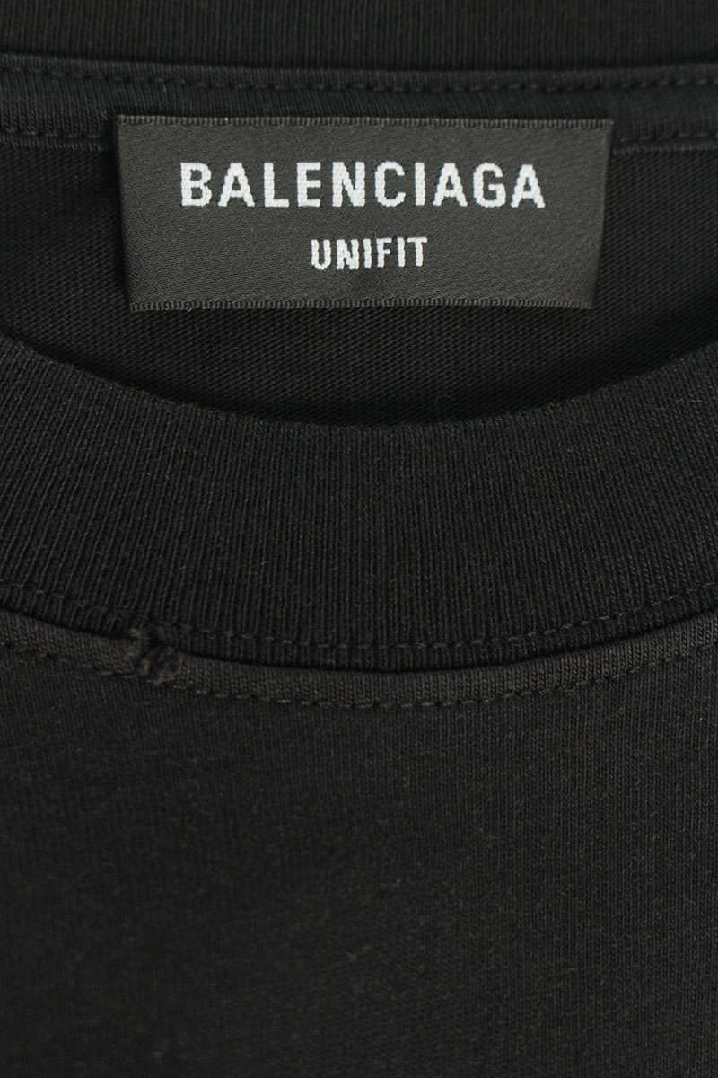 BALENCIAGA Destroyed Logo Print T-Shirt Black Size S
