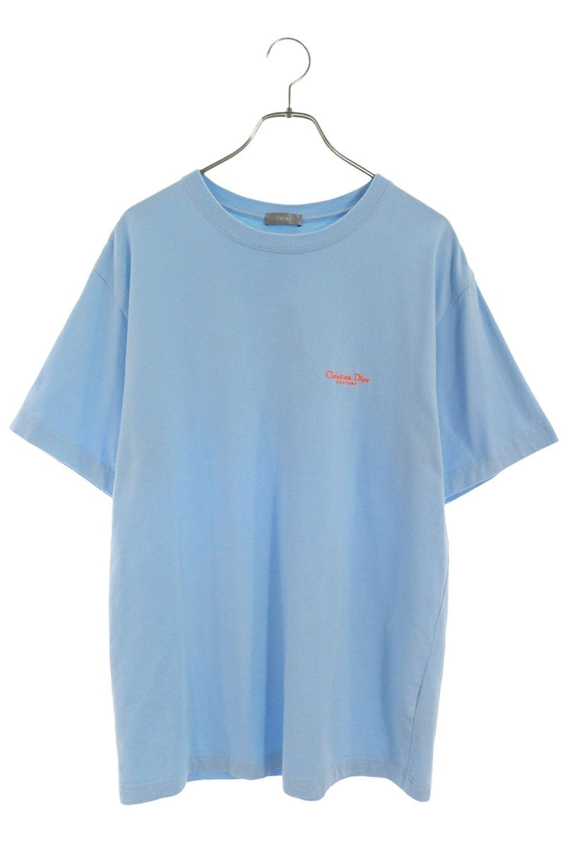 DIOR Logo Embroidered Drop Shoulder Tee Blue Size L