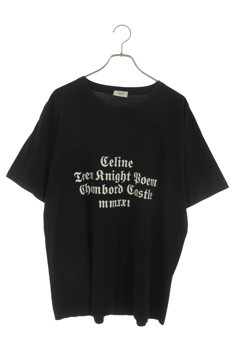 CELINE Chambord Logo Print Cotton T-Shirt Black Size L