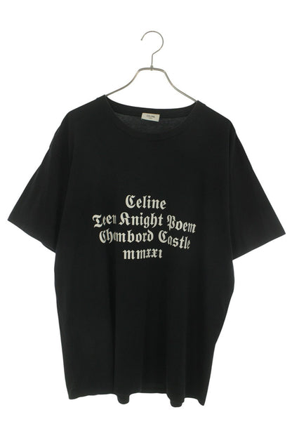 CELINE Chambord Logo Print Cotton T-Shirt Black Size L