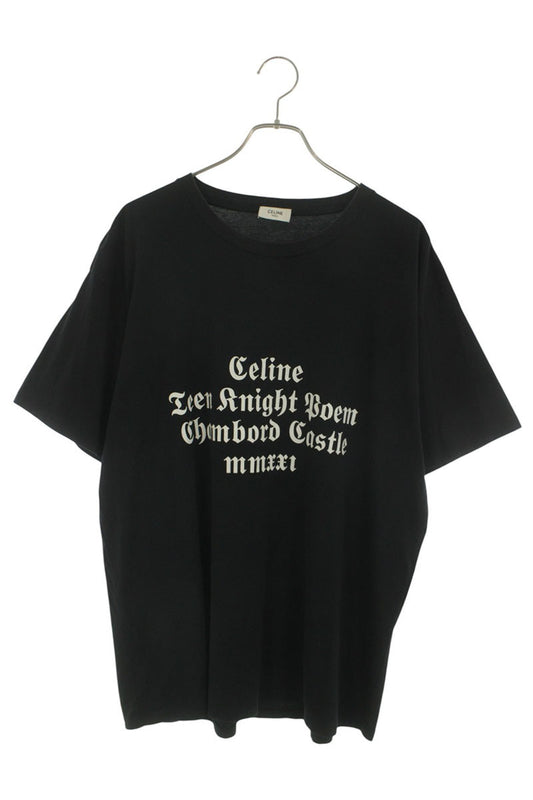 CELINE Chambord Logo Print Cotton T-Shirt Black Size L