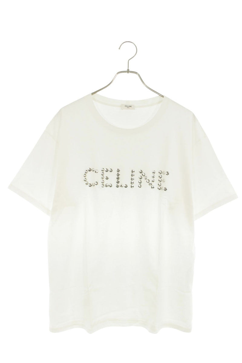 CELINE Studs Logo Cotton T-Shirt White Size L