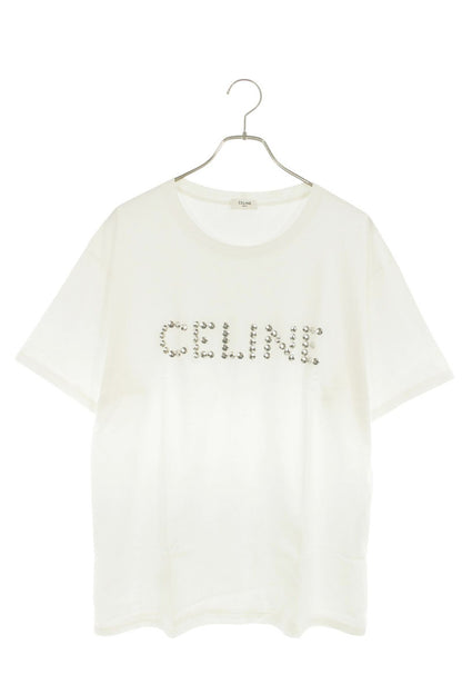 CELINE Studs Logo Cotton T-Shirt White Size L