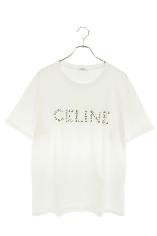 CELINE Studs Logo Cotton T-Shirt White Size L