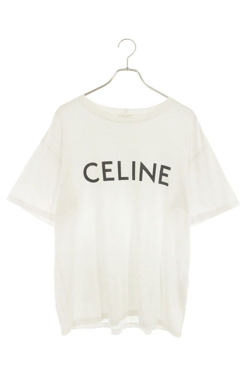 CELINE Logo Print Loose Fit Cotton T-Shirt White Size S