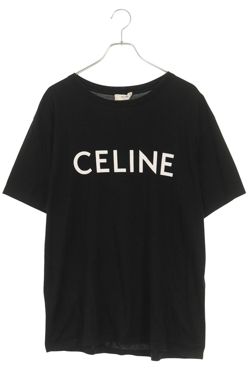 CELINE Front Logo Print Cotton T-Shirt Black Size S