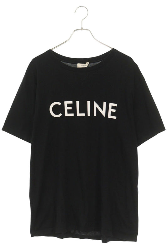 CELINE Front Logo Print Cotton T-Shirt Black Size S