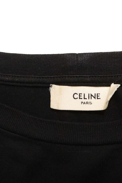 CELINE Front Logo Print Cotton T-Shirt Black Size S