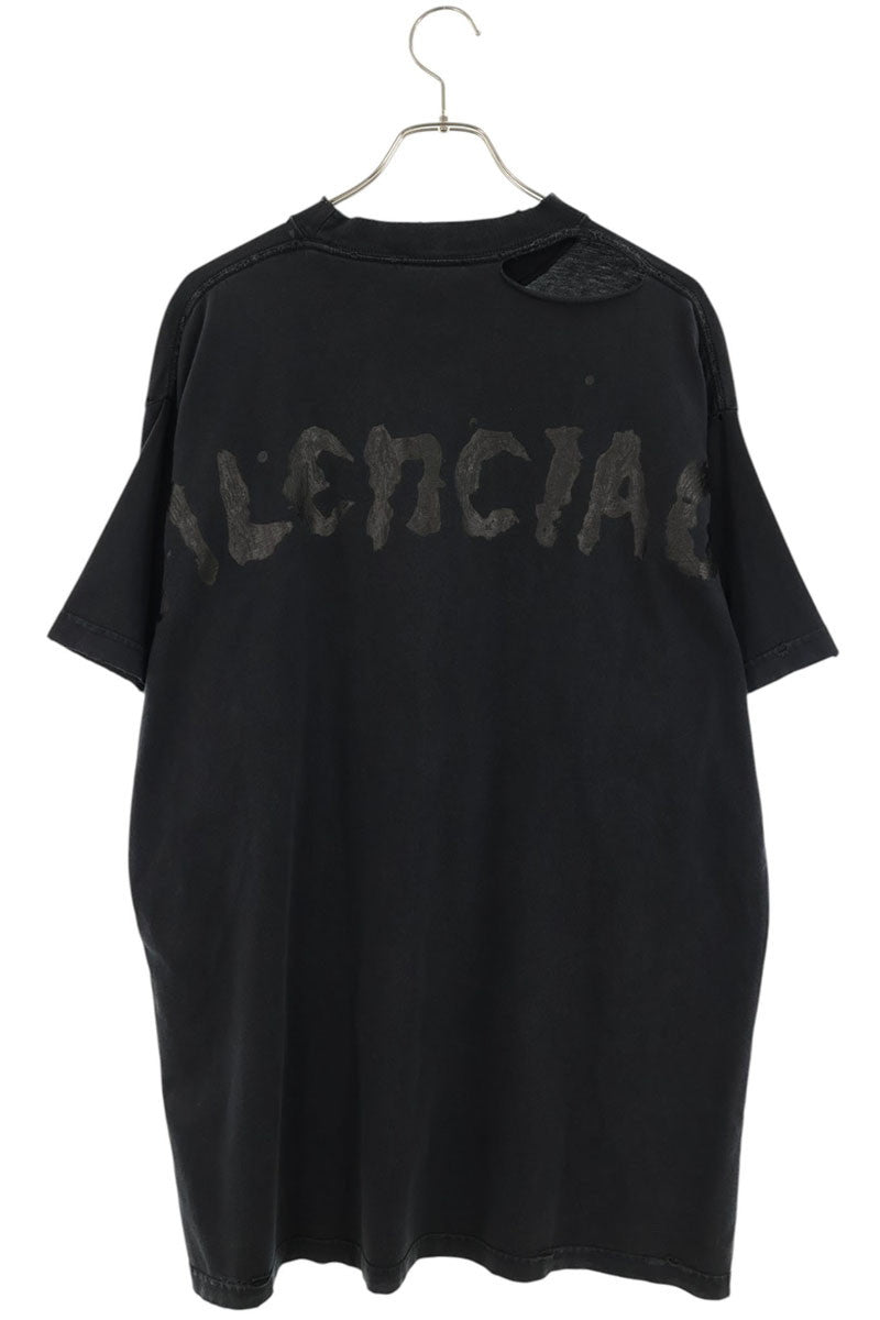 BALENCIAGA 25SS Damaged Back Logo T-Shirt Black Size 1