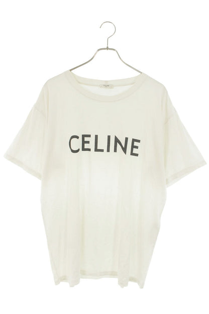 CELINE Logo Print Cotton T-Shirt White Size L