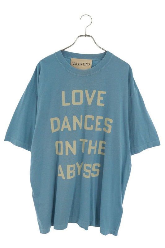 VALENTINO Cotton Jersey Letter Print Tee Blue Size XL