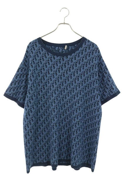 DIOR 26SS Dioriviera Oblique Knit T-Shirt Blue Size XL