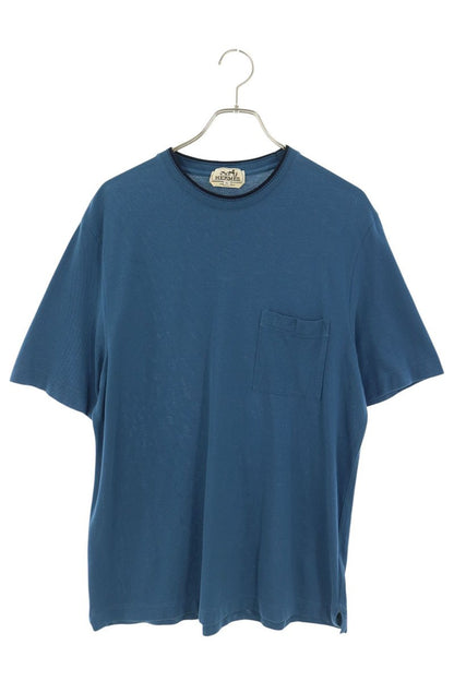 HERMES 26SS Saddle Stitch Pocket T-Shirt Blue Size XL