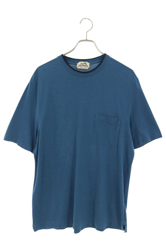 HERMES 26SS Saddle Stitch Pocket T-Shirt Blue Size XL