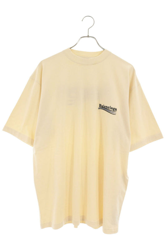 BALENCIAGA Campaign Logo Embroidered T-shirt Beige Size XS