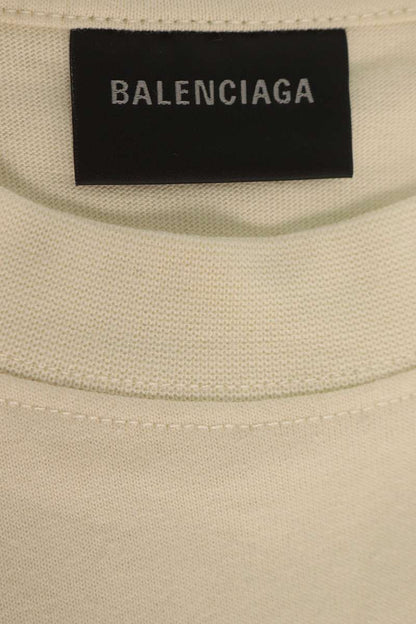 BALENCIAGA Campaign Logo Embroidered T-shirt Beige Size XS