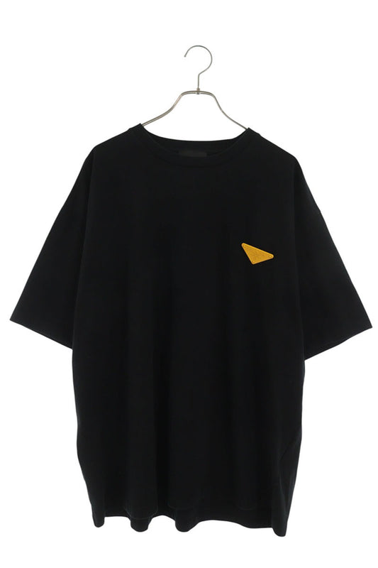 PRADA Triangle Logo Brooch Cotton T-Shirt Black Size L