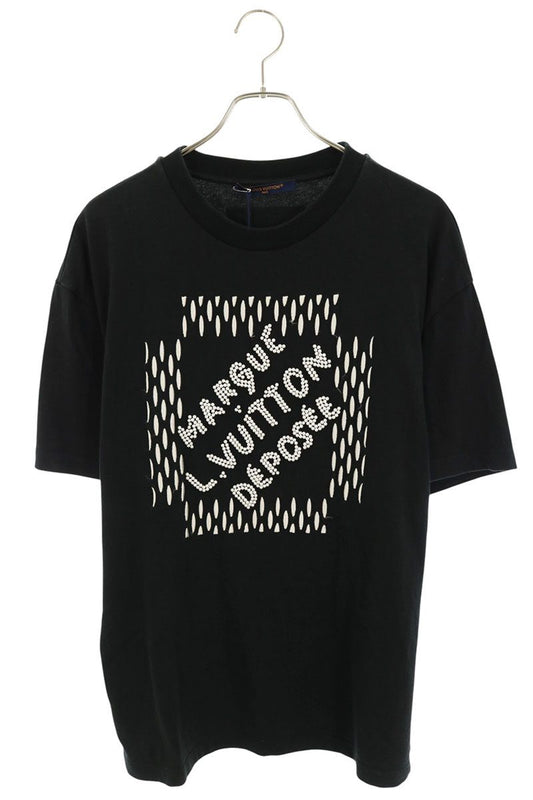LOUISVUITTON 24SS Front Logo Pearl Tee Black Cotton Size L