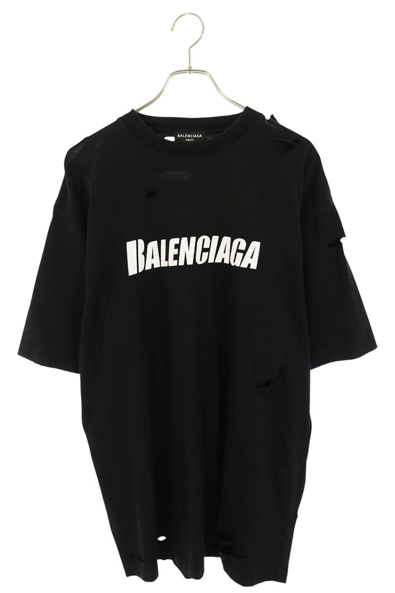 BALENCIAGA Black Destroyed Logo Print T-Shirt Size XXS